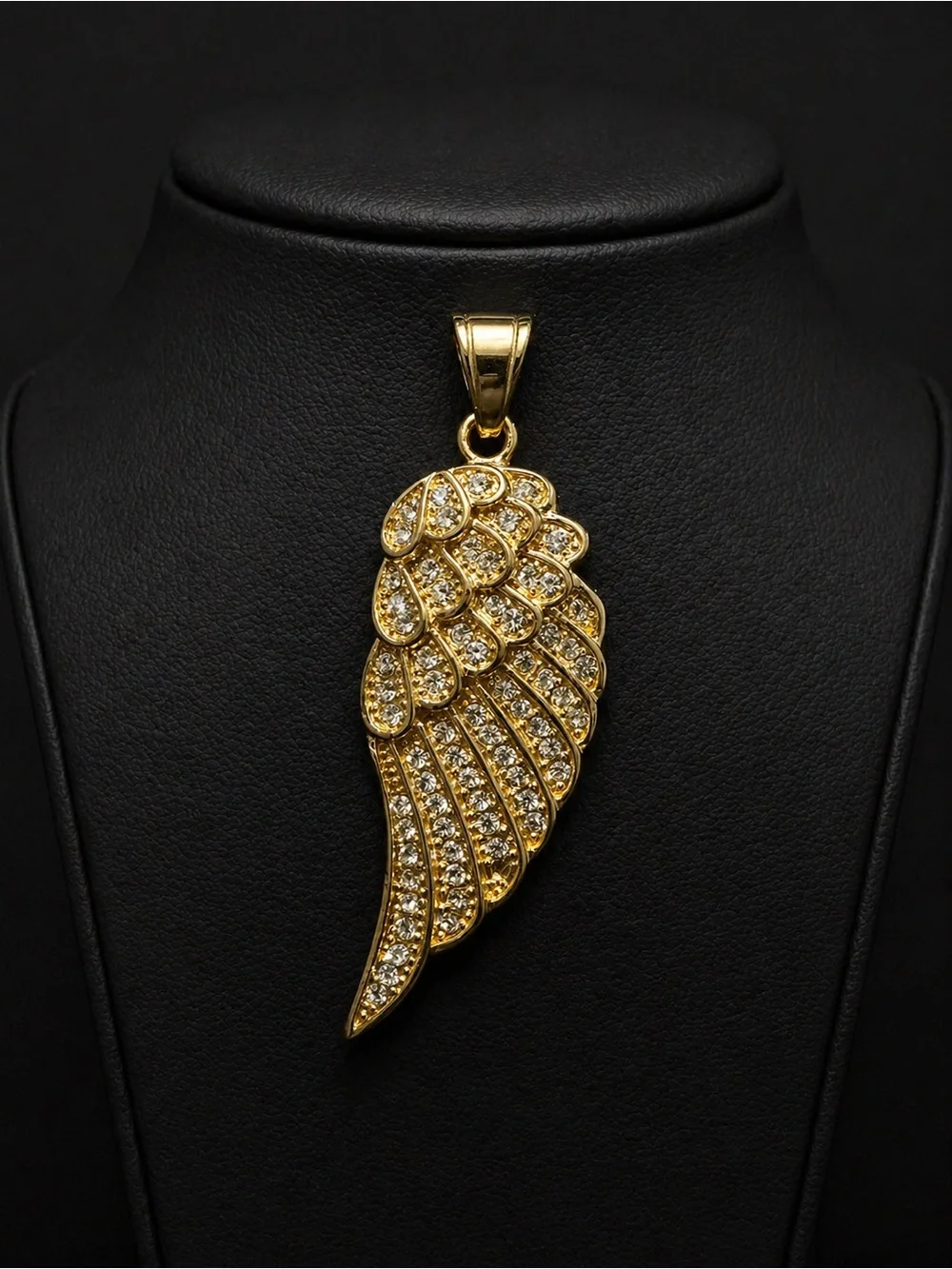 Gold Crystal Angel Wing Pendant stainless steel